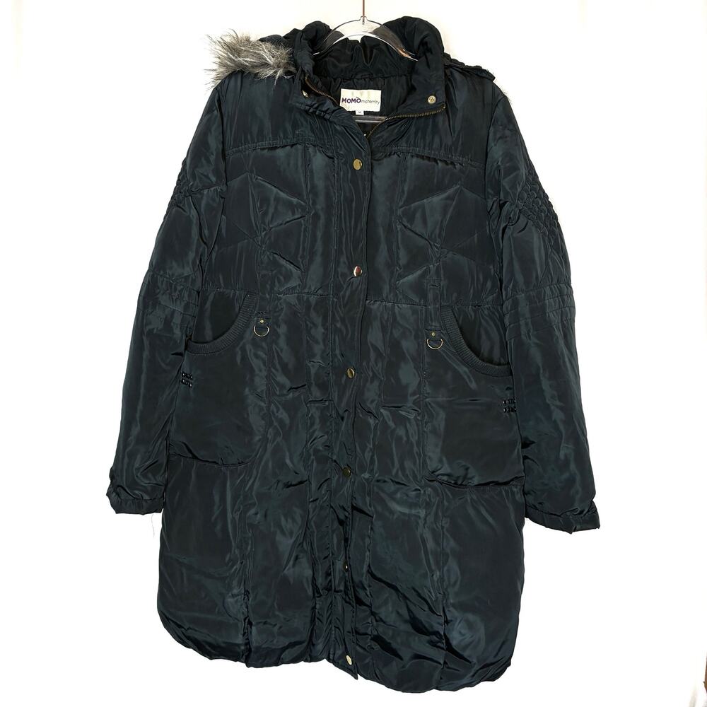 Momo Maternity Black Down Feather Puffer Coat Mid-Length Womens Medium